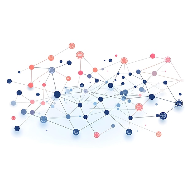 Photo flat levitation of a digital network with connected nodes on an isolated white background concept as