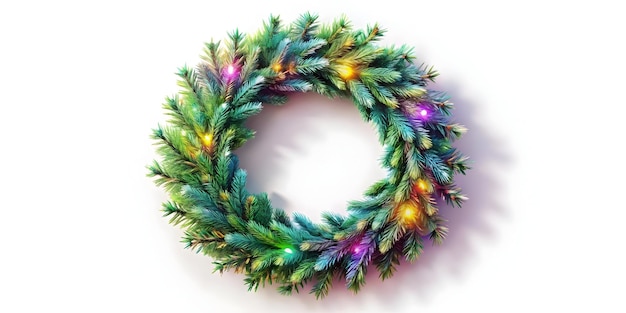 Photo flat macro illustration of a holographic christmas wreath with colorful decorations joyous holiday