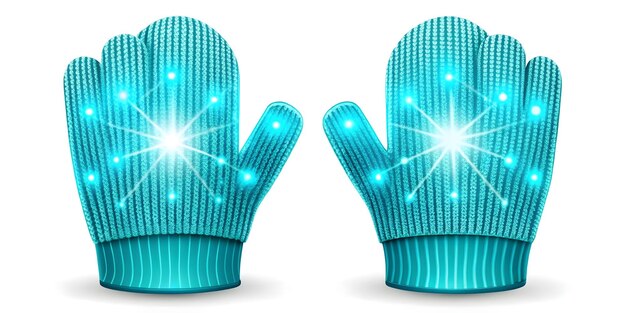 Photo flat macro vector illustration of futuristic mittens with glowing fibers closeup on hightech desi