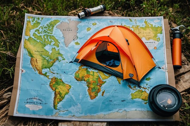 Photo flat map with camping elements