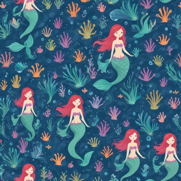 Photo flat mermaid pattern background