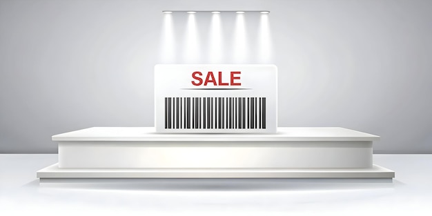 Flat Minimalist Podium with Barcode Sale Sign for Retail Advertising Simple Vector Illustration