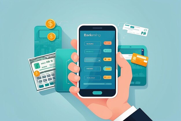 A flat modern illustration of mobile banking