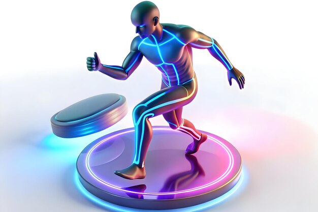 Photo flat neon abstract digital art of a diabetic athlete with glowing elements for world diabetes day co