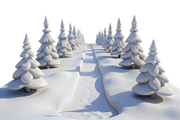 Flat Plain White Winter Pathway with SnowCovered Trees Minimalistic Landscape Design for Banners a