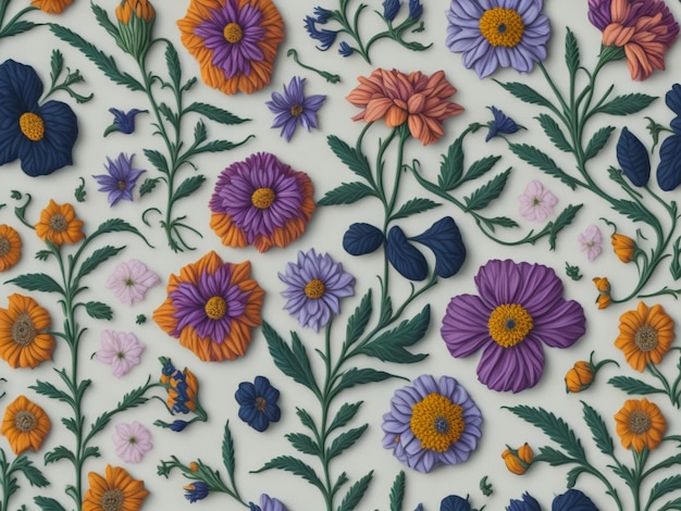 flat pressed flower pattern featuring a seamless design that can be tiled to create larger surfaces