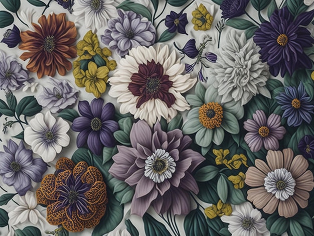 flat pressed flower pattern featuring a seamless design that can be tiled to create larger surfaces