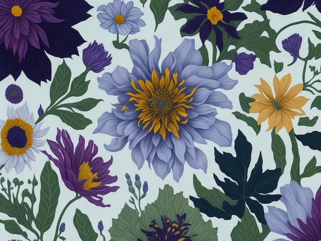 flat pressed flower pattern featuring a seamless design that can be tiled to create larger surfaces