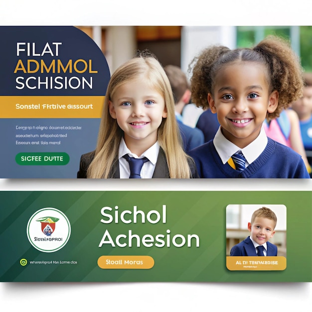 Photo flat school admission template design