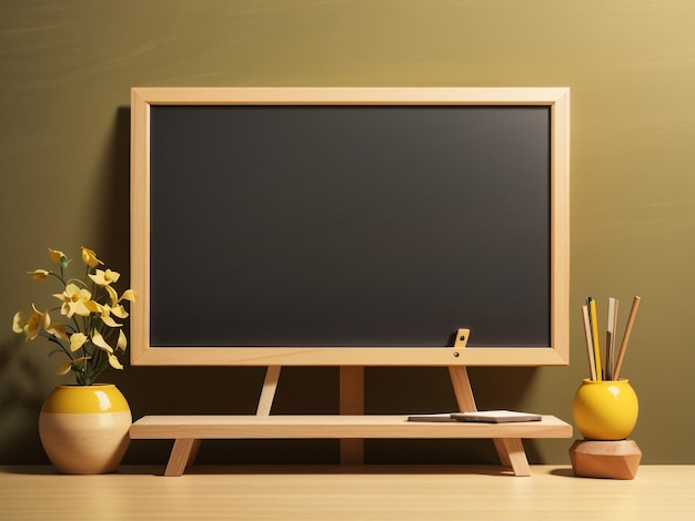 a flat screen tv is on a wooden stand with a plant and flowers