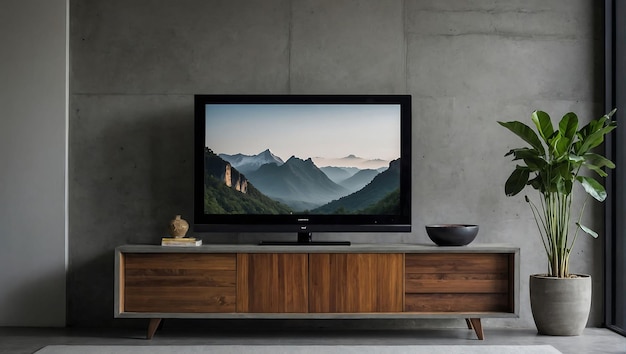 a flat screen tv with a mountain scene on the screen