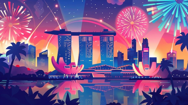 Photo flat singapore national day illustration