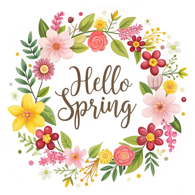 Photo flat spring floral frame concept and write hello spring