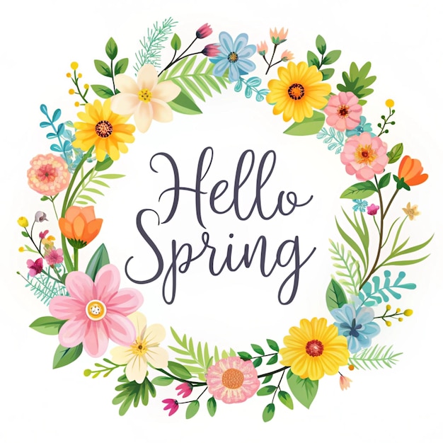 Photo flat spring floral frame concept and write hello spring