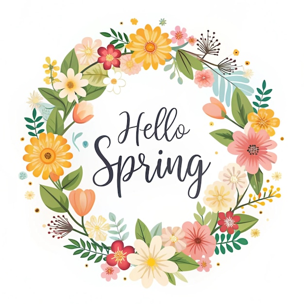 Photo flat spring floral frame concept and write hello spring