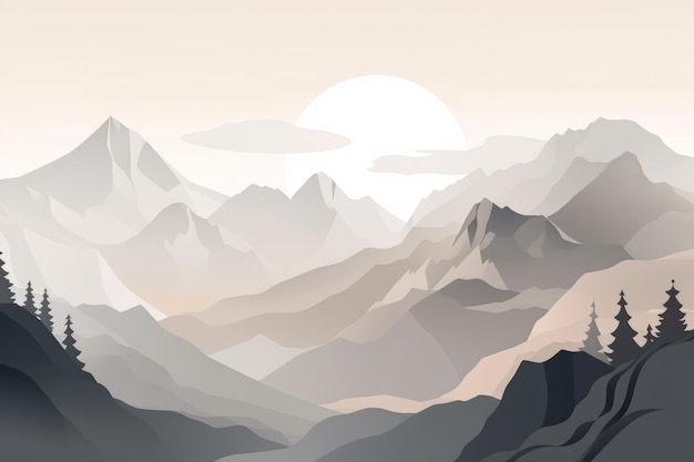 Flat style abstract minimalistic aesthetic mountains landscape background Greys color shades