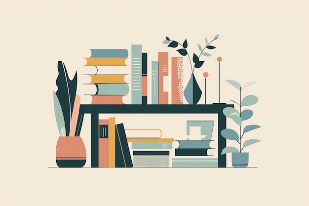 Photo a flat style illustration of a book swap concept in a modern minimalist style featuring abstract