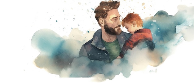 Photo flat style illustration of father's day with copyspace ai generated