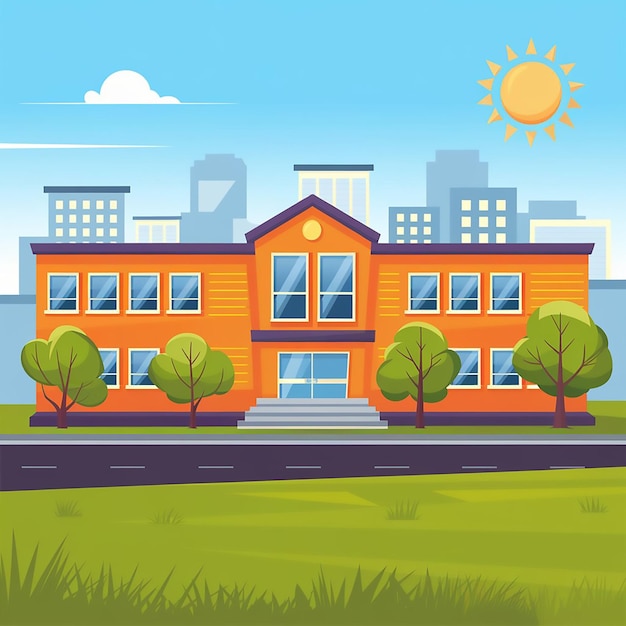 Photo flat style school building isolated design