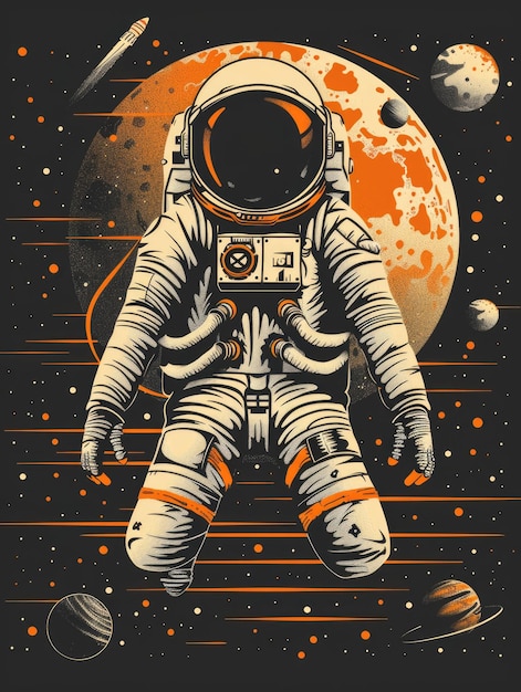 Flat style Tshirt design featuring an astronaut presented as a vector graphic