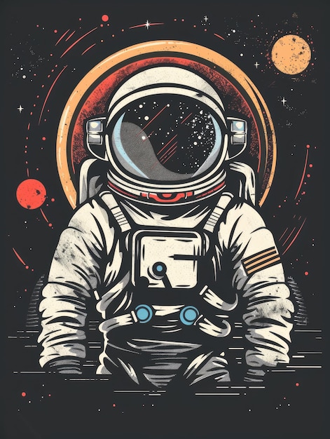 Flat style Tshirt design featuring an astronaut presented as a vector graphic