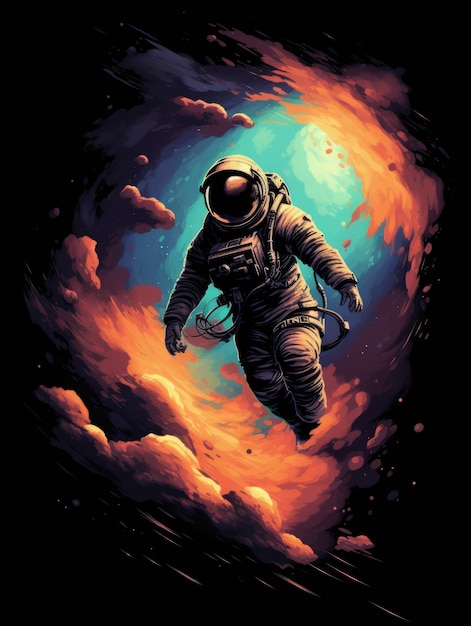 Flat style Tshirt design featuring an astronaut presented as a vector graphic