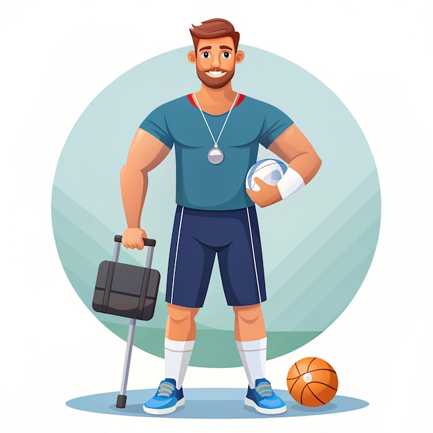 Flat Style Vector Athletic Trainer Character Illustration