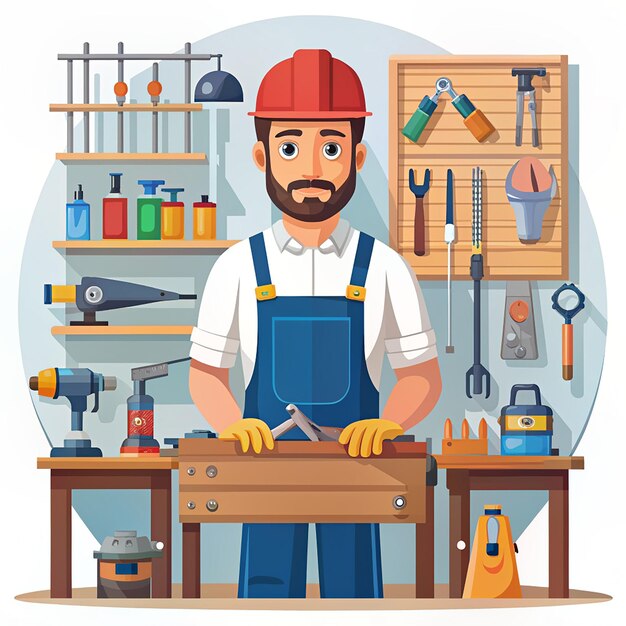 Flat Style Vector Illustration of a Toolmaker Character