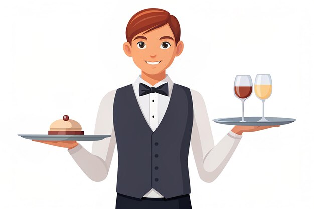 Photo flat style vector illustration of a waiterwaitress character