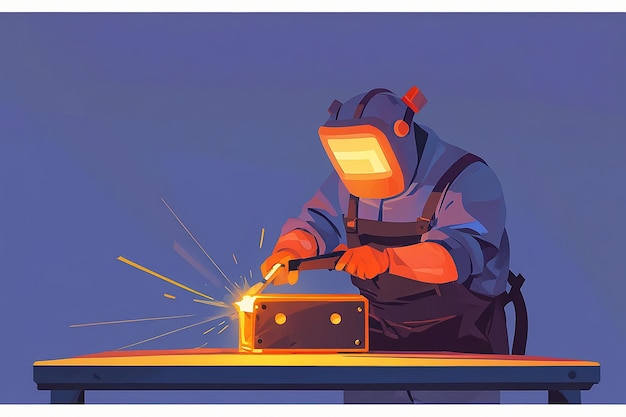 Photo flat style vector illustration of a welder character