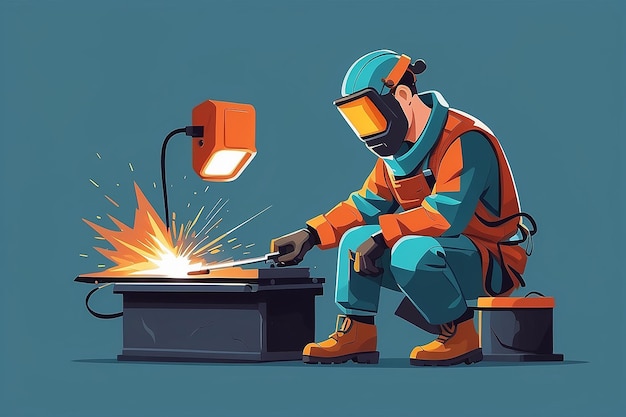 Flat Style Vector Illustration of a Welder Character