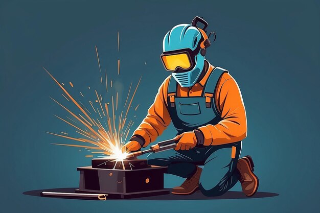 Photo flat style vector illustration of a welder character