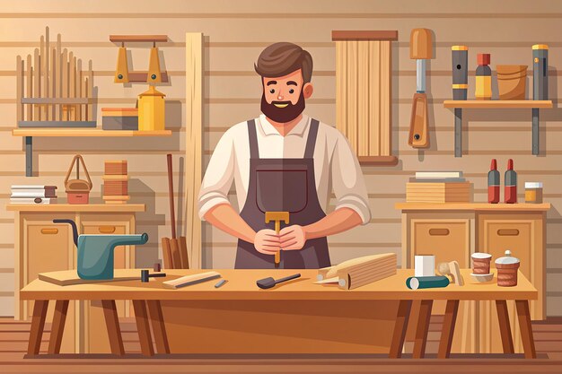 Flat Style Vector Illustration of a Woodworker Character