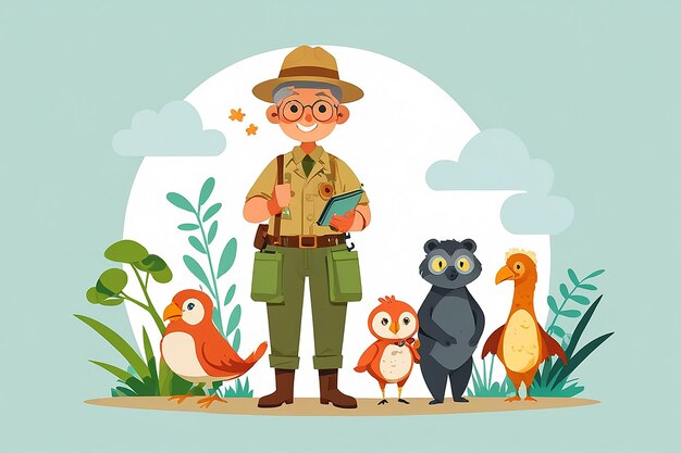 Photo flat style vector illustration of a zoologist character