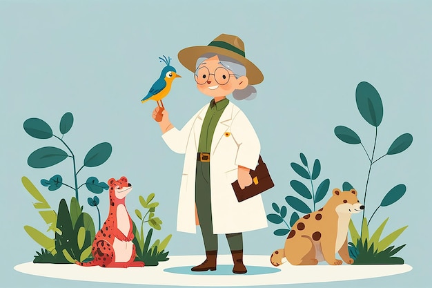 Photo flat style vector illustration of a zoologist character