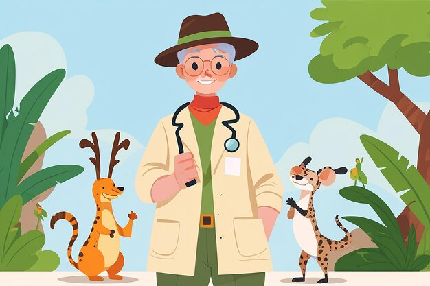 Photo flat style vector illustration of a zoologist character