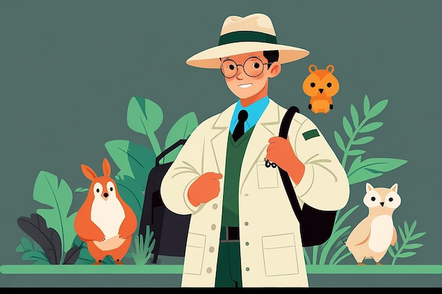 Photo flat style vector illustration of a zoologist character