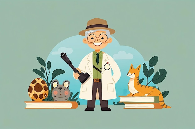 Photo flat style vector illustration of a zoologist character