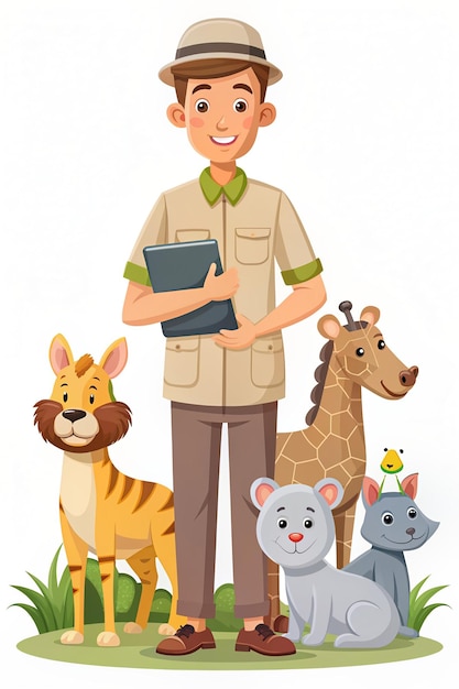 Flat Style Vector Illustration of a Zoologist Character