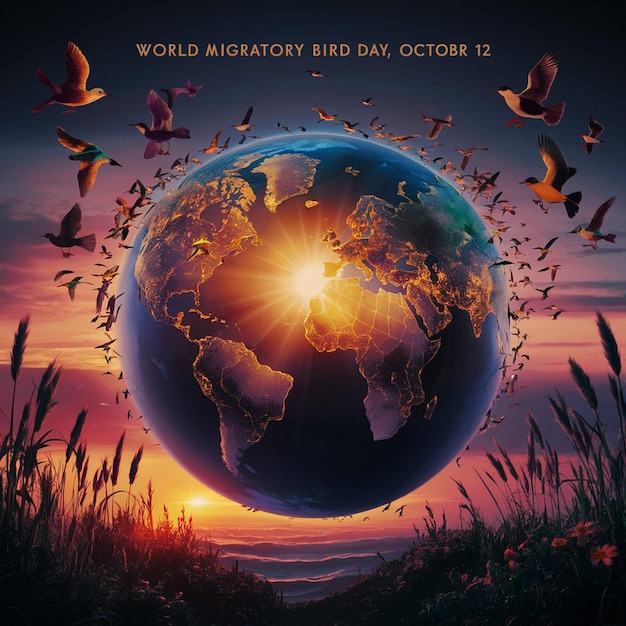 Photo a flat template with world migratory bird day october 12