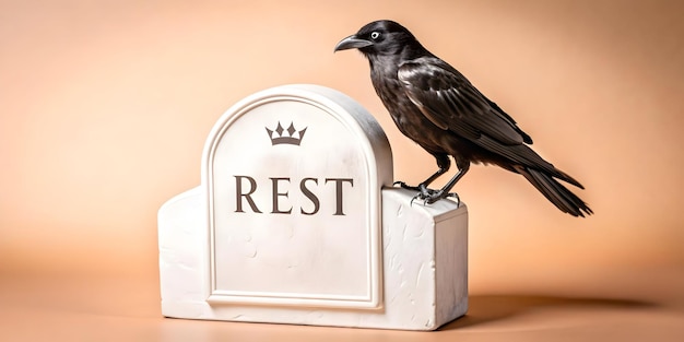 Photo flat tombstone and crow with rest text concept as an isolated vector featuring a tombstone with a cr