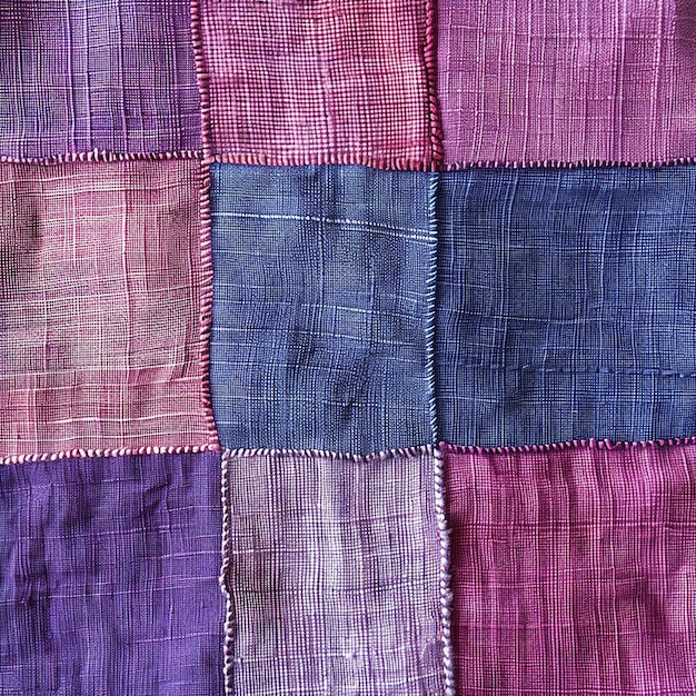 Flat Top View of Purple and Pink Linen Patchwork