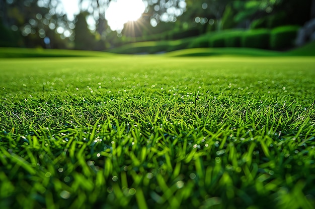 A flat uniform green lawn background perfect for playing golf or enjoying outdoor activities the