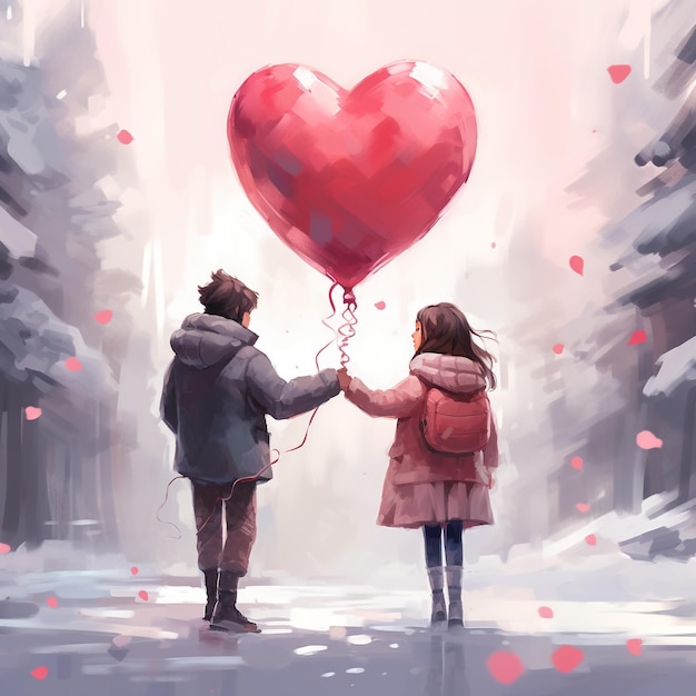 flat valentine's day background with couple holding hands in watercolor style