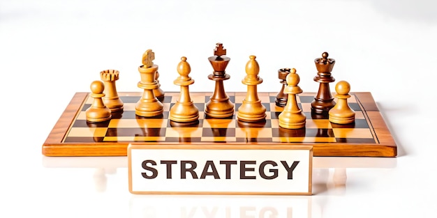 Photo flat vector of chess pieces and strategy board with strategy concept smart business planning on a