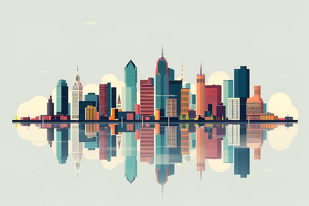 A flat vector city skyline illustration of Detroit Michigan USA