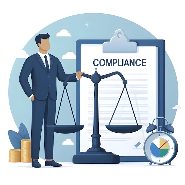 Flat Vector Design of Compliance Concept with Balance Scale and Document Smart Business Tone Iso