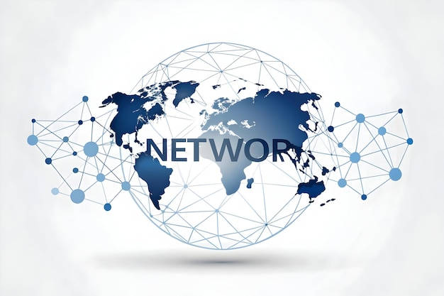 Photo flat vector globe with connected nodes and network concept illustration global connectivity in man