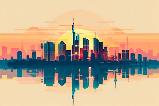 A flat vector gradient skyline illustration of Frankfurt City of Germany Beautiful European City