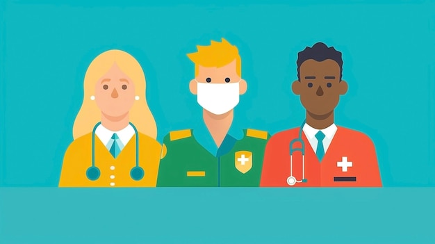 Photo flat vector illustration of diverse public safety and healthcare professionals